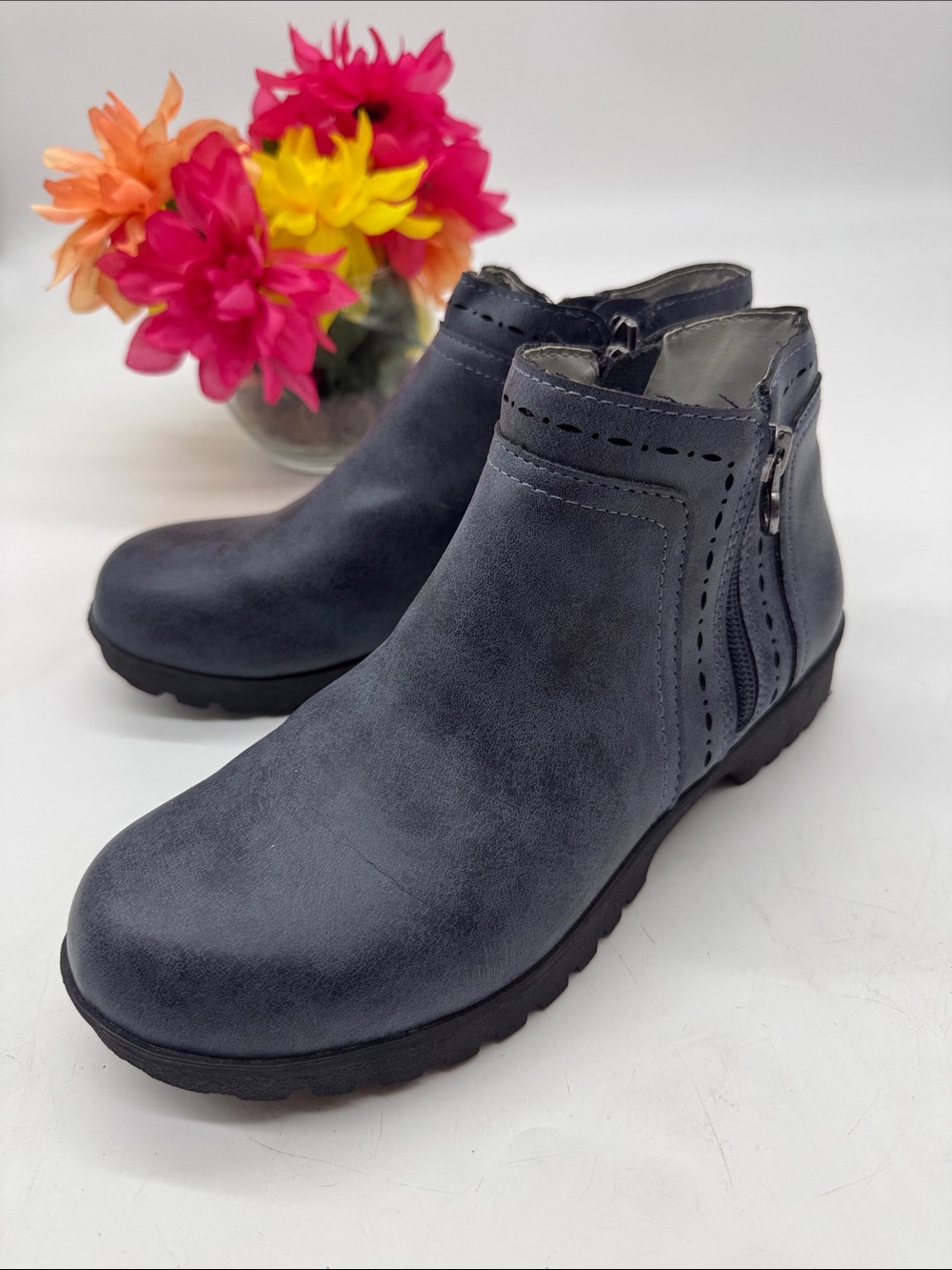 JSport by Jambu Jenna Women's Navy Suede Ankle Boots - Casual Zip Comfort Size 7